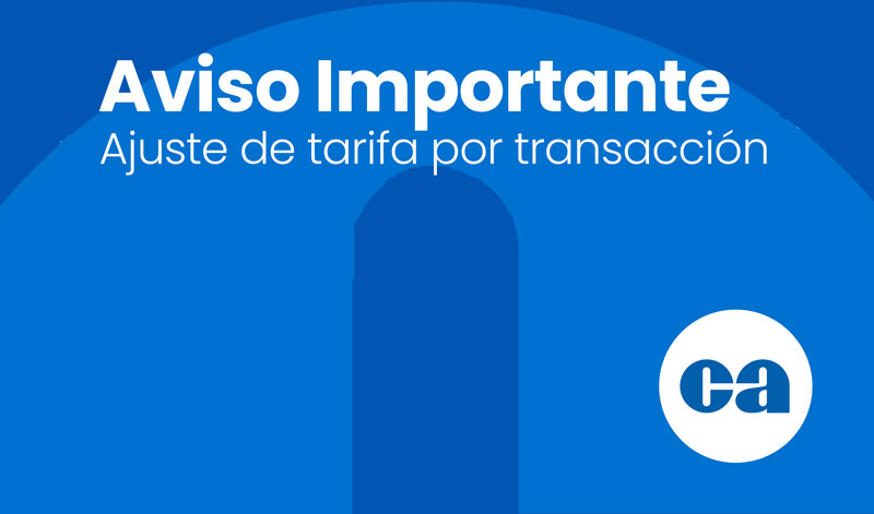 Aviso Importante - Ajuste de tarifa por transacción