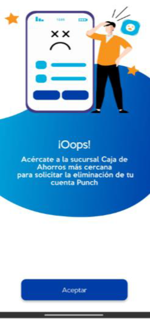 Mensaje informativo para eliminación de cuenta Punch