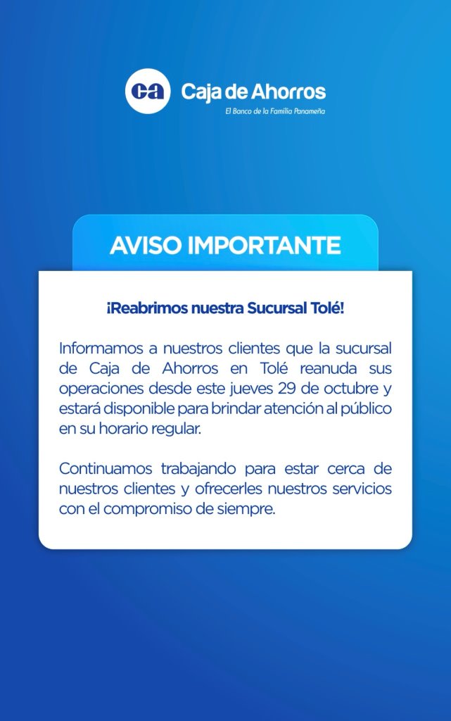 Reabre sucursal de Tolé