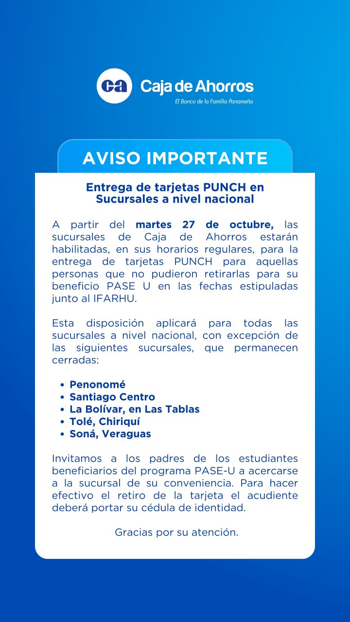 Aviso entrega tarjetas Punch